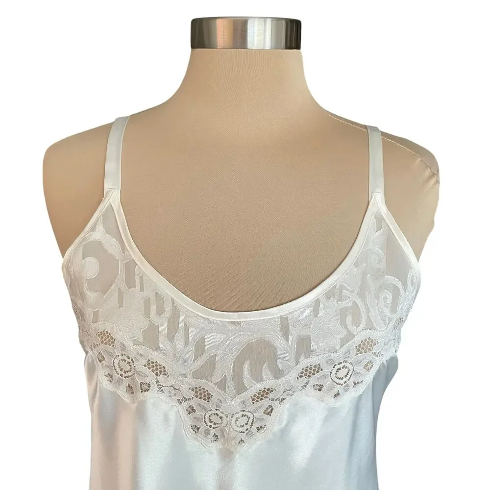 Best United Garment Co. Lingerie Cream Slip / Slip Dress Sz MED Satin and Lace